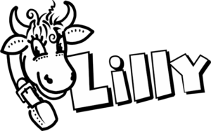 Lilly, die reiselustige Kuh. Logo ohne Untertitel, schwarz-weiss